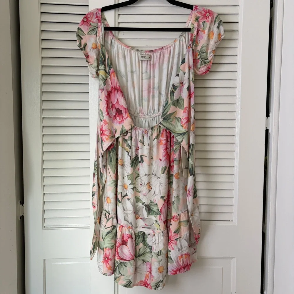Maaji Cocoon of Love Rosabel Tie-Front Mini Dress Pink Green Floral Sz M NWT
